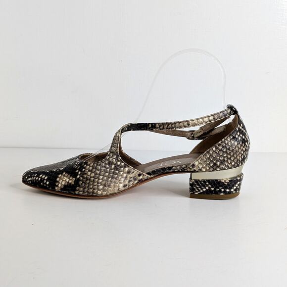 AGL Italian Snakeskin Low Block Heel D'Orsay Pumps Gray Python Print - Picture 8 of 13